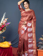 Epiphany Brown Linen Silk Saree With Radiant Blouse Piece