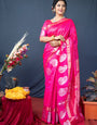 Embrocation Dark Pink Linen Silk Saree With Radiant Blouse Piece