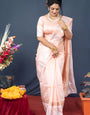 Evanescent Peach Linen Silk Saree With Radiant Blouse Piece