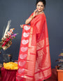 Evocative Red Linen Silk Saree With Radiant Blouse Piece