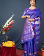 Ephemeral Royal Blue Linen Silk Saree With Radiant Blouse Piece