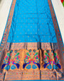 Inspiring Firozi Paithani Silk Saree With Ethnic Blouse Piece