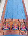 Prominent Firozi Paithani Silk Saree With Ethnic Blouse Piece