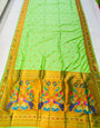 Appealing Pista Paithani Silk Saree With Ethnic Blouse Piece