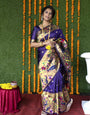 Bucolic Royal Blue Paithani Silk Saree With Amazing Blouse Piece