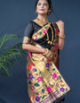 Twirling Black Paithani Silk Saree With Sizzling Blouse Piece