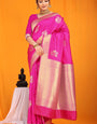 Sizzling Dark Pink Kanjivaram Silk Saree With Arresting Blouse Piece