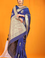 Refreshing Navy Blue Kanjivaram Silk Saree With Arresting Blouse Piece