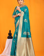 Attractive Rama Kanjivaram Silk Saree With Arresting Blouse Piece