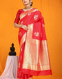 Gorgeous Red Kanjivaram Silk Saree With Arresting Blouse Piece