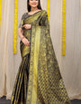 Flaunt Black Kanjivaram Silk Saree With Scintilla Blouse Piece