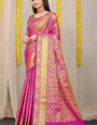 Sensational Dark Pink Kanjivaram Silk Saree With Scintilla Blouse Piece