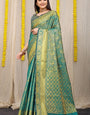 Wonderful Rama Kanjivaram Silk Saree With Scintilla Blouse Piece