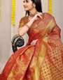 Mesmerising Red Kanjivaram Silk Saree With Scintilla Blouse Piece