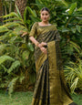 Energetic Black Banarasi Silk Saree With Classic Blouse Piece