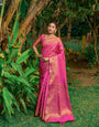 Attractive Dark Pink Banarasi Silk Saree With Classic Blouse Piece