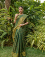 Refreshing Green Banarasi Silk Saree With Classic Blouse Piece