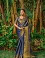 Flaunt Navy Blue Banarasi Silk Saree With Classic Blouse Piece