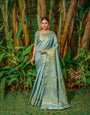 Sizzling Sky Banarasi Silk Saree With Classic Blouse Piece