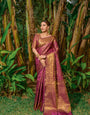 Gorgeous Wine Banarasi Silk Saree With Classic Blouse Piece