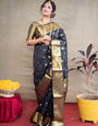 Delightful Black  Banarasi Silk Saree With Assemblage Blouse Piece