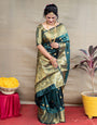 Prettiest Dark Green Banarasi Silk Saree With Assemblage Blouse Piece