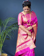 Flameboyant Dark Pink Banarasi Silk Saree With Assemblage Blouse Piece