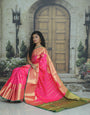 Dissemble Dark Pink Banarasi Silk Saree With Flameboyant Blouse Piece