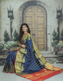 Ebullience Navy Blue Banarasi Silk Saree With Flameboyant Blouse Piece