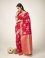 Bucolic Dark Pink Kanjivaram Silk Saree With A glam Blouse Piece