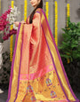 Eloquence Peach Kanchipuram Silk Saree With Ideal Blouse Piece