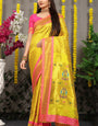 Evocative Yellow Kanchipuram Silk Saree With Ideal Blouse Piece