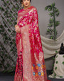 Devastating Wine Banarasi Silk Saree With Skinny Blouse Piece