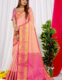 Extraordinary Baby Pink Soft Banarasi Silk Saree With Impressive Blouse Piece