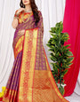 Attractive Purple Soft Banarasi Silk Saree With Impressive Blouse Piece