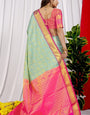 Sizzling Sky Soft Banarasi Silk Saree With Impressive Blouse Piece