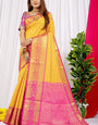 Gorgeous Yellow Soft Banarasi Silk Saree With Impressive Blouse Piece