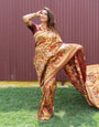 Desultory Brown Paithani Silk Saree With Brood Blouse Piece