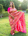 Demesne Pink Paithani Silk Saree With Brood Blouse Piece