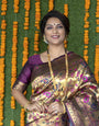 Incomparable Wine Kanjivaram Silk Saree With Mellifluous Blouse Piece