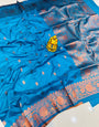 Gorgeous Firozi Soft Banarasi Silk Saree With Unique Blouse Piece