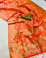 Gleaming Orange Soft Banarasi Silk Saree With Nemesis Blouse Piece