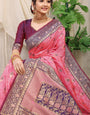 Incomparable Pink Banarasi Soft Silk Saree With Redolent Blouse Piece