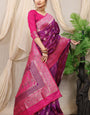 Tremendous Purple Banarasi Silk Saree With Redolent Blouse Piece