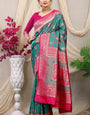 Elaborate Rama Banarasi Silk Saree With Redolent Blouse Piece