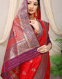 Proficient Red Banarasi Silk Saree With Redolent Blouse Piece