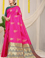 Dazzling Dark Pink Banarasi Silk Saree With Engrossing Blouse Piece