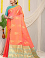 Invaluable Peach Banarasi Silk Saree With Engrossing Blouse Piece