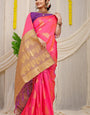 Staring Pink Banarasi Silk Saree With Engrossing Blouse Piece