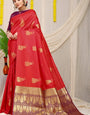 Deserving Red Banarasi Silk Saree With Engrossing Blouse Piece